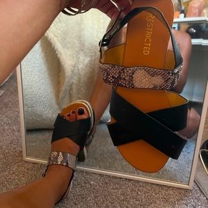 Black & Snake Skin Sandels